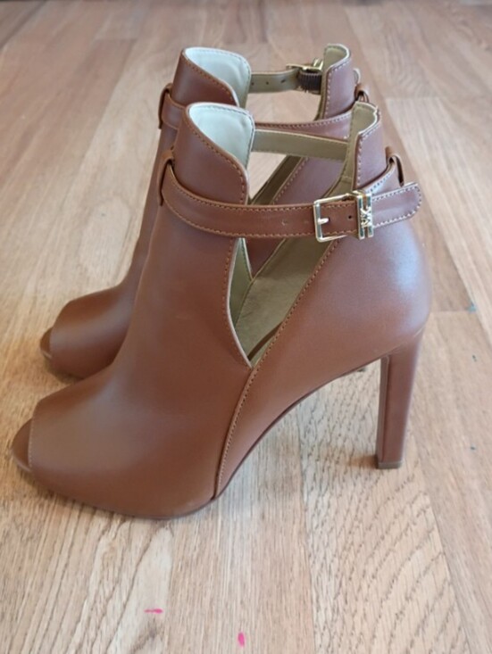 Michael Kors Shoes - Michael Kors Camel Peep-Toe Leather Ankle Booties